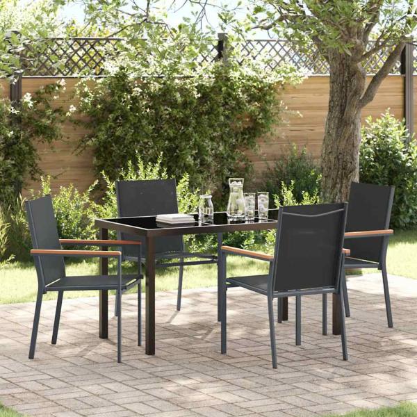 ARDEBO.de - 5-teiliges Garten-Dining-Set Schwarz Textilene und Stahl