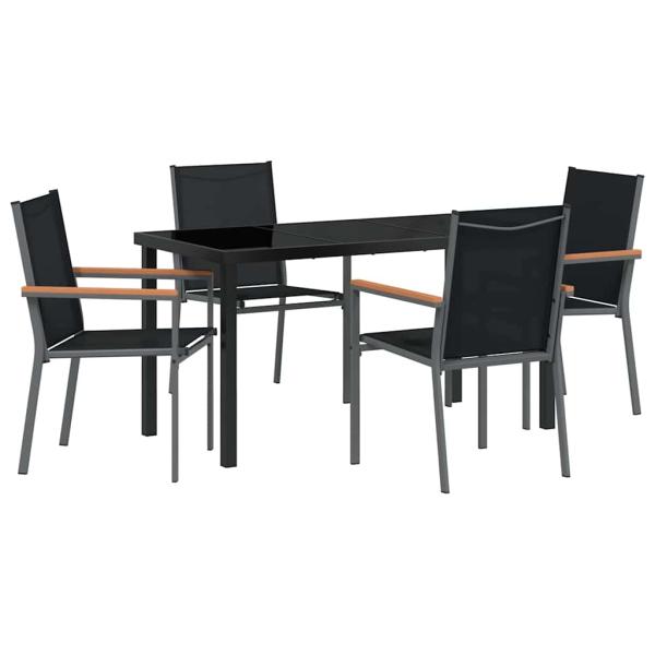 5-teiliges Garten-Dining-Set Schwarz Textilene und Stahl