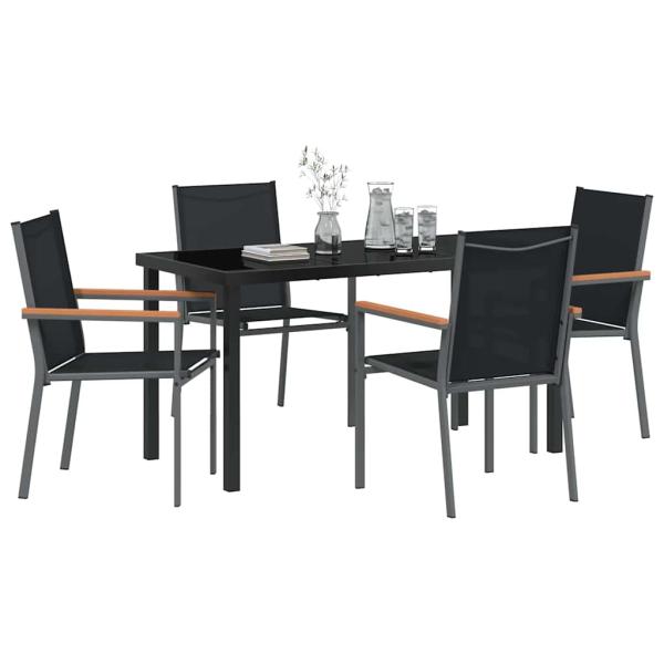 5-teiliges Garten-Dining-Set Schwarz Textilene und Stahl