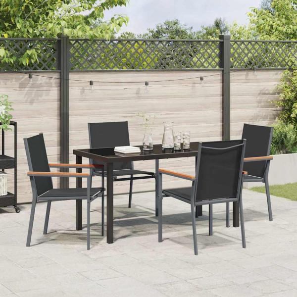 5-teiliges Garten-Dining-Set Schwarz Textilene und Stahl