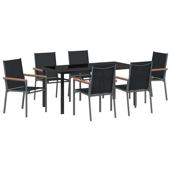 7-teiliges Gartenset mit Schwarz Textilene und Stahl