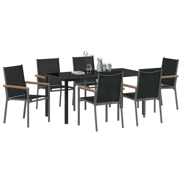 7-teiliges Gartenset mit Schwarz Textilene und Stahl