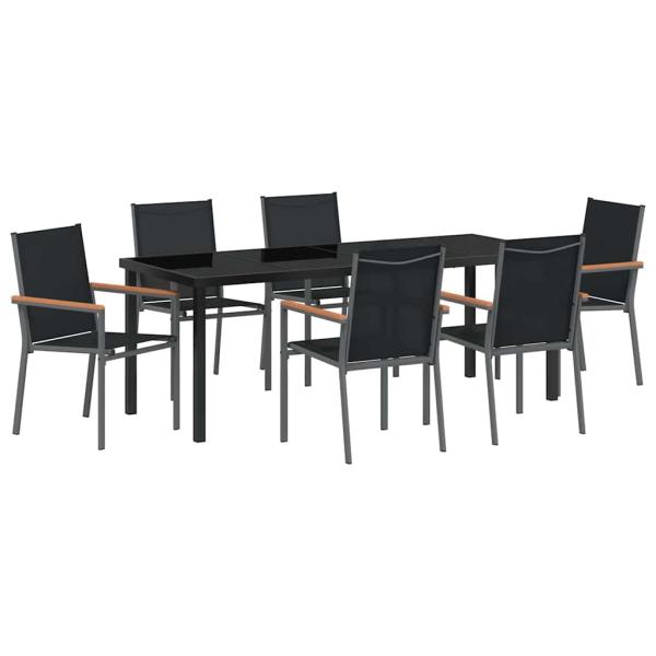 7-teiliges Gartentischset Schwarz Textilene und Stahl