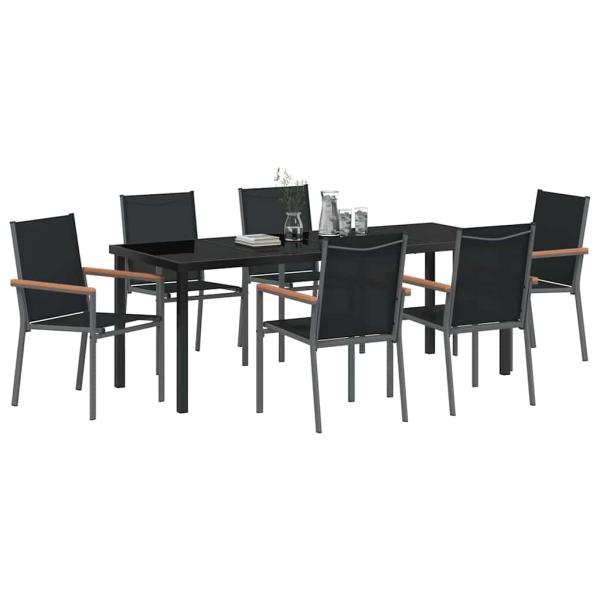 7-teiliges Gartentischset Schwarz Textilene und Stahl