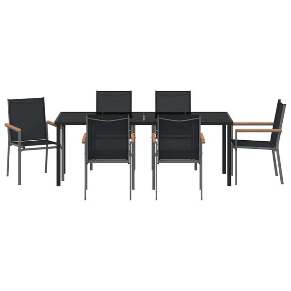 7-teiliges Gartentischset Schwarz Textilene und Stahl