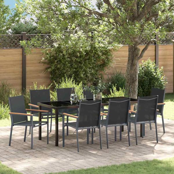 ARDEBO.de - Garten Essgruppe 9 stk. Schwarz Pulverbeschichteter Stahl