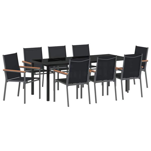 Garten Essgruppe 9 stk. Schwarz Pulverbeschichteter Stahl