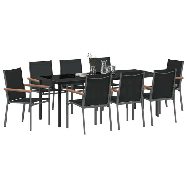 Garten Essgruppe 9 stk. Schwarz Pulverbeschichteter Stahl