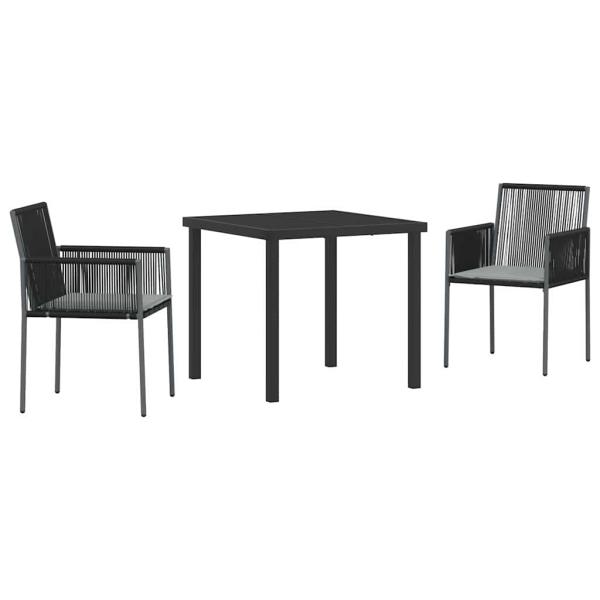 3-teiliges Garten-Dining-Set mit Kissen Schwarz Poly Rattan