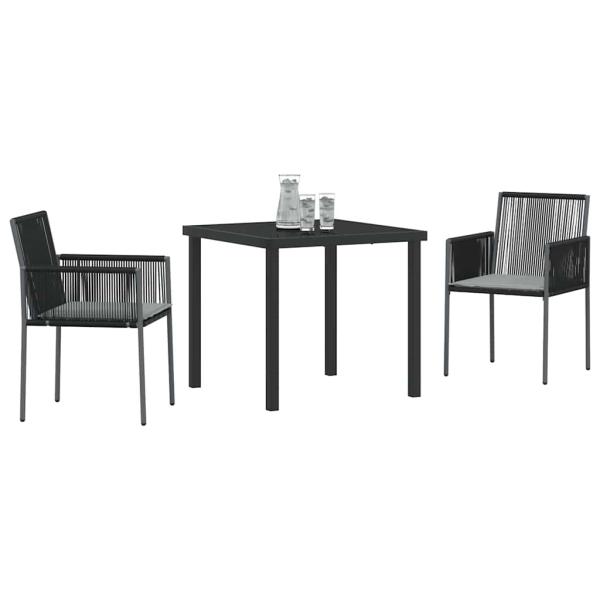 3-teiliges Garten-Dining-Set mit Kissen Schwarz Poly Rattan