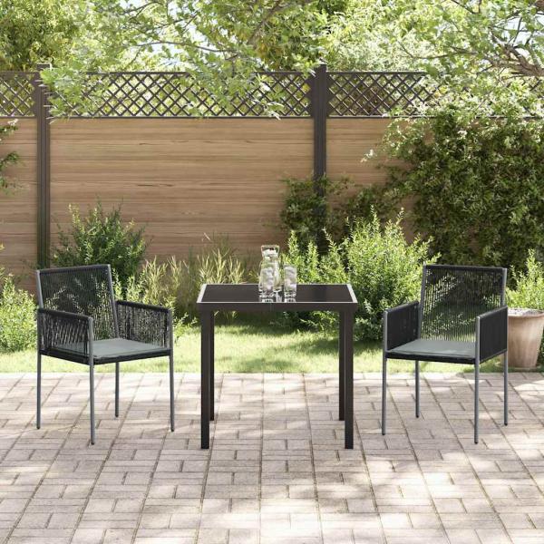 3-teiliges Garten-Dining-Set mit Kissen Schwarz Poly Rattan