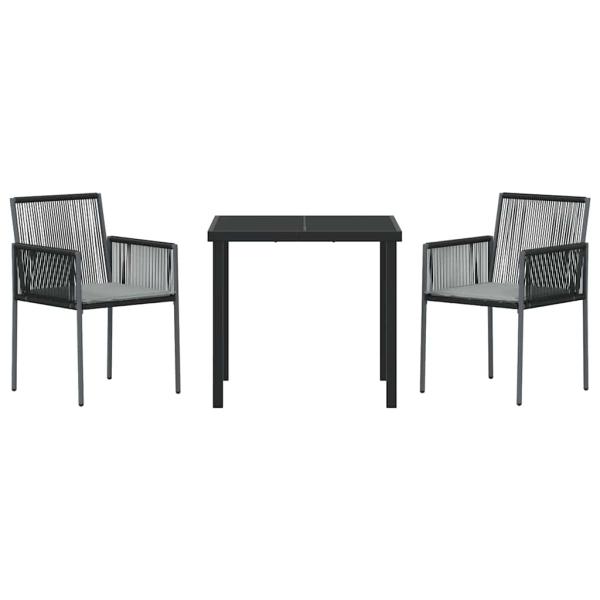 3-teiliges Garten-Dining-Set mit Kissen Schwarz Poly Rattan