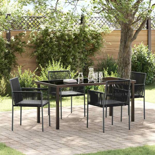 ARDEBO.de - 5-teilige Garten-Essgruppe mit Kissen Schwarz Poly-Rattan