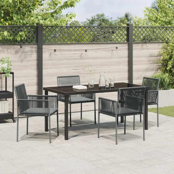 5-teilige Garten-Essgruppe mit Kissen Schwarz Poly-Rattan