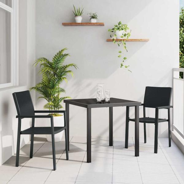 ARDEBO.de - 3-teiliges Garten-Esszimmer-Set Schwarz Poly-Rattan