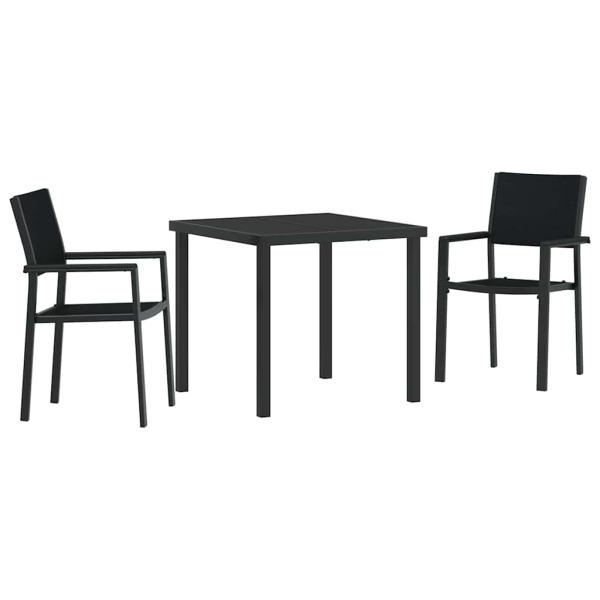 3-teiliges Garten-Esszimmer-Set Schwarz Poly-Rattan