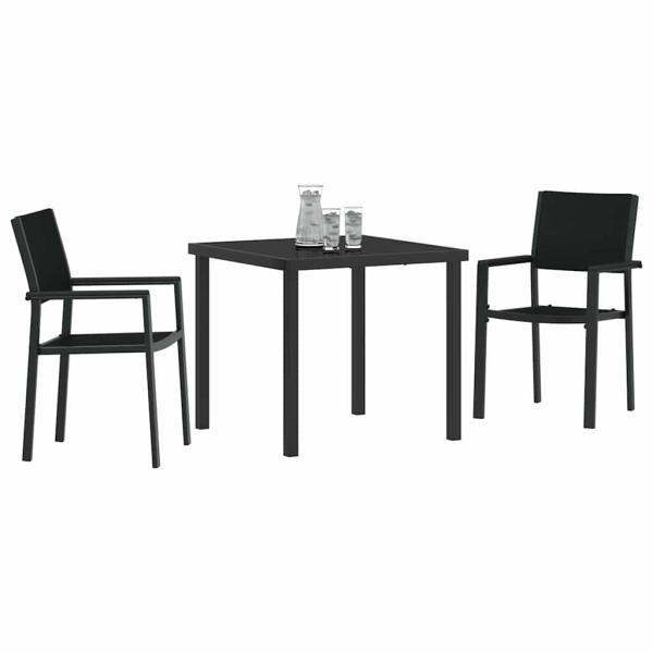 3-teiliges Garten-Esszimmer-Set Schwarz Poly-Rattan