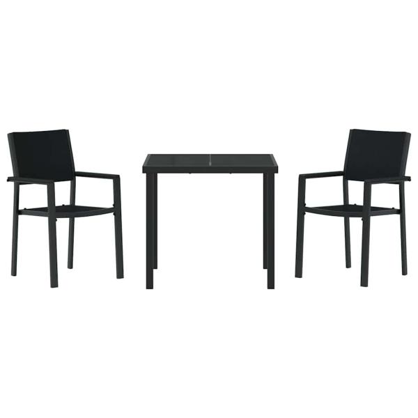 3-teiliges Garten-Esszimmer-Set Schwarz Poly-Rattan