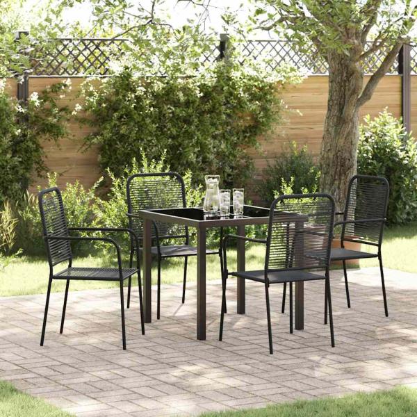 ARDEBO.de - 5-teiliges Garten-Essset Schwarz Baumwollseil und Stahl