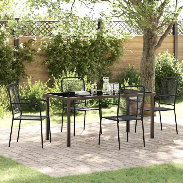 ARDEBO.de - 5-teiliges Garten Esszimmer Set Schwarz Baumwollseil und Stahl