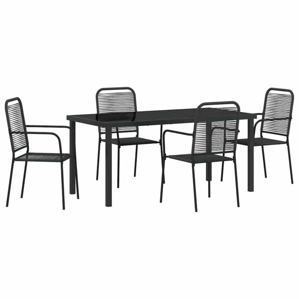 5-teiliges Garten Esszimmer Set Schwarz Baumwollseil und Stahl