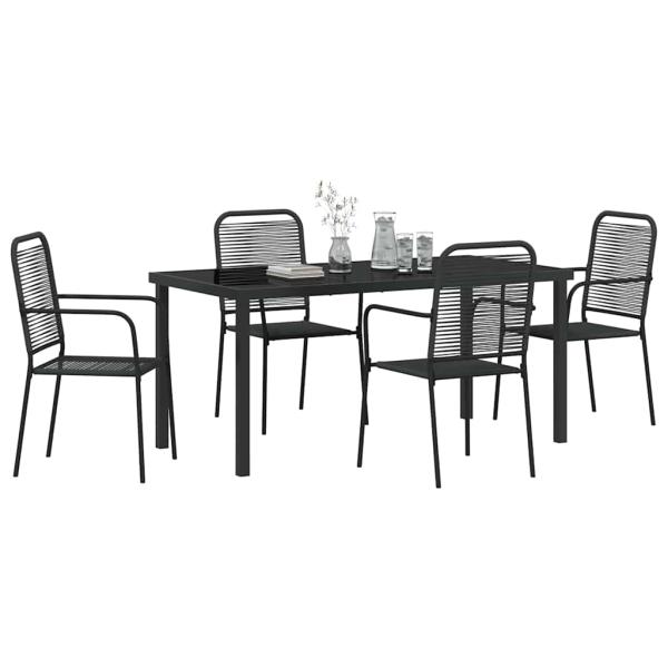 5-teiliges Garten Esszimmer Set Schwarz Baumwollseil und Stahl