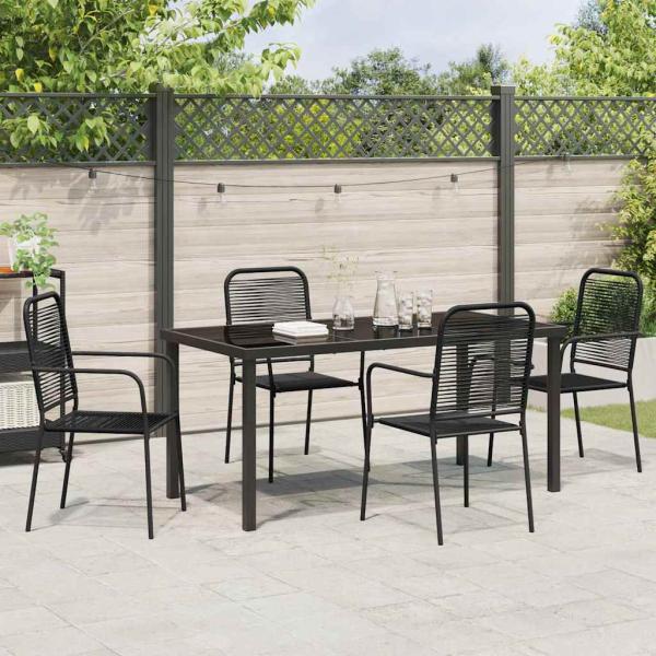 5-teiliges Garten Esszimmer Set Schwarz Baumwollseil und Stahl