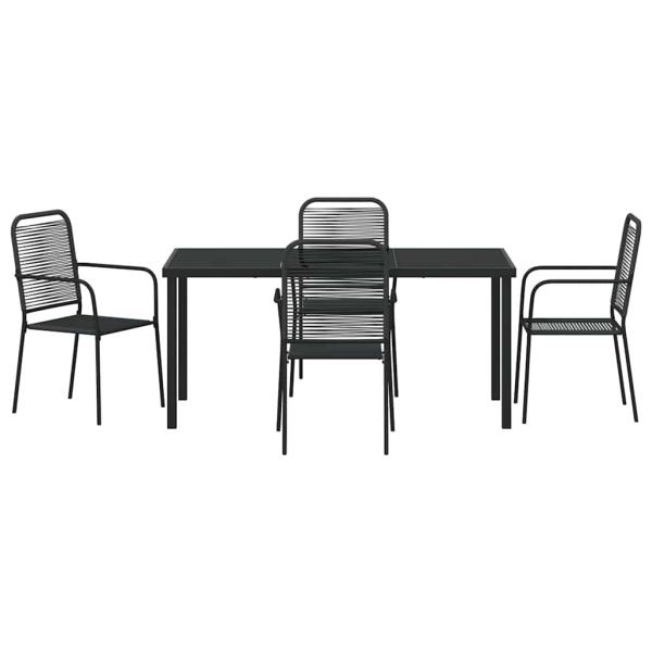 5-teiliges Garten Esszimmer Set Schwarz Baumwollseil und Stahl