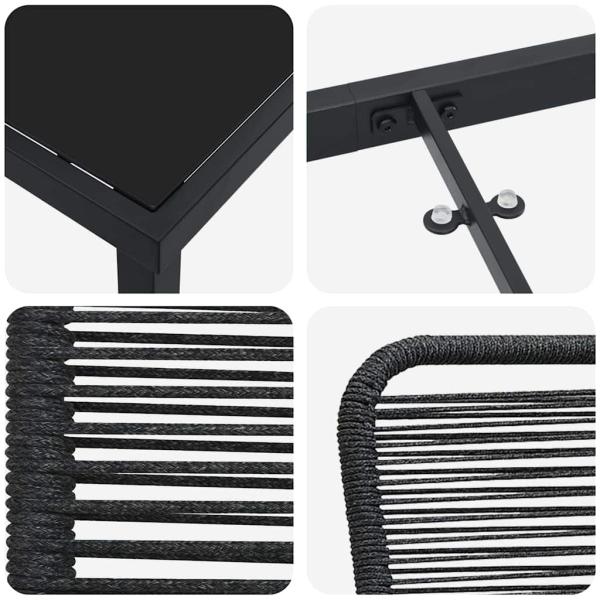 9-teilige Garten-Essgruppe Schwarz Baumwollseil und Stahl