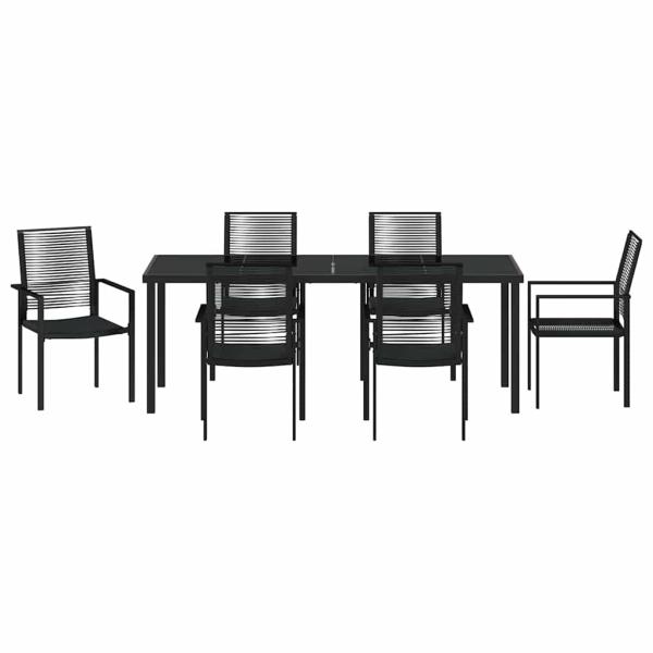 7-teilige Garten-Essgruppe Schwarz PVC Rattan