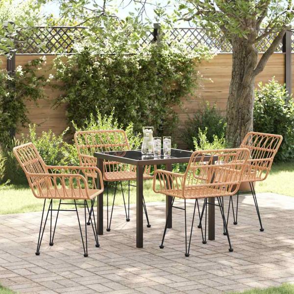 ARDEBO.de - 5-teiliges Garten-Esszimmer-Set braunes Poly-Rattan