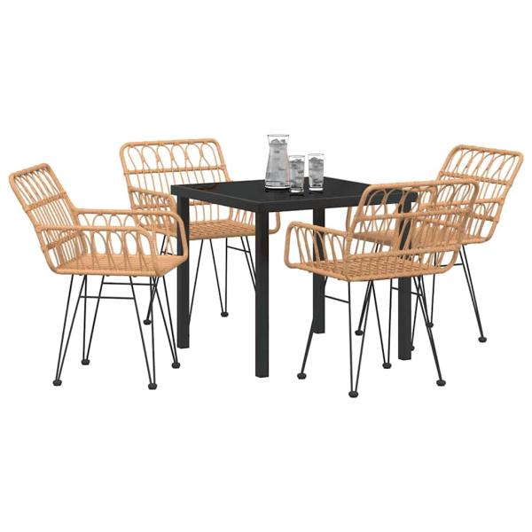 5-teiliges Garten-Esszimmer-Set braunes Poly-Rattan