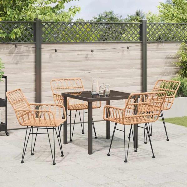 5-teiliges Garten-Esszimmer-Set braunes Poly-Rattan