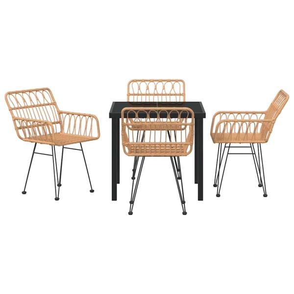 5-teiliges Garten-Esszimmer-Set braunes Poly-Rattan