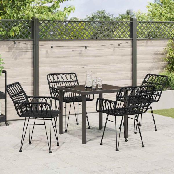 ARDEBO.de - 5-teiliges Garten-Ess-Set Schwarzes Poly-Rattan