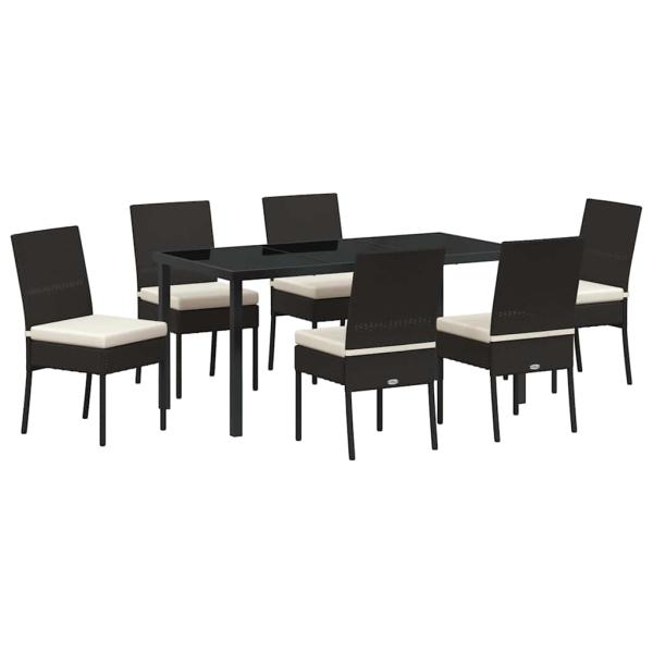 7-teiliges Garten-Esszimmer-Set Schwarz Poly-Rattan