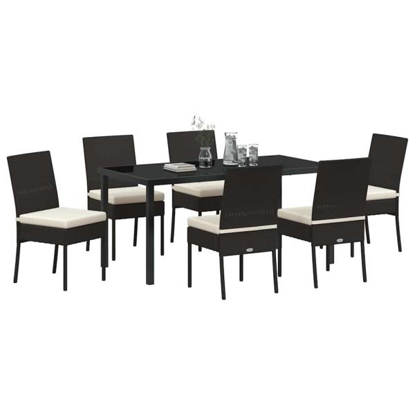7-teiliges Garten-Esszimmer-Set Schwarz Poly-Rattan
