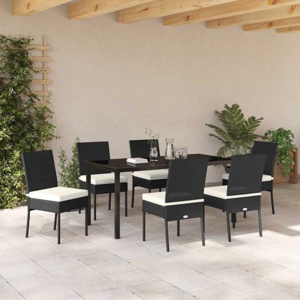 7-teiliges Garten-Esszimmer-Set Schwarz Poly-Rattan