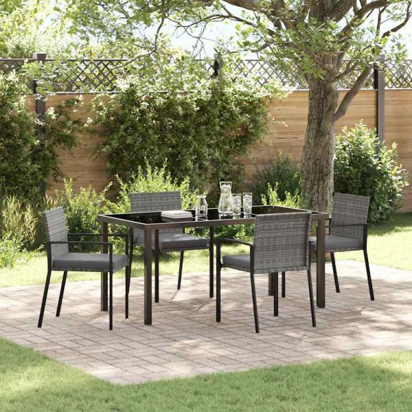 ARDEBO.de - 5-teilige Garten Essgruppe Grau Poly Rattan