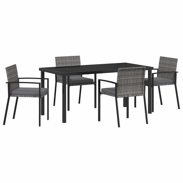 5-teilige Garten Essgruppe Grau Poly Rattan