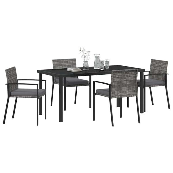 5-teilige Garten Essgruppe Grau Poly Rattan