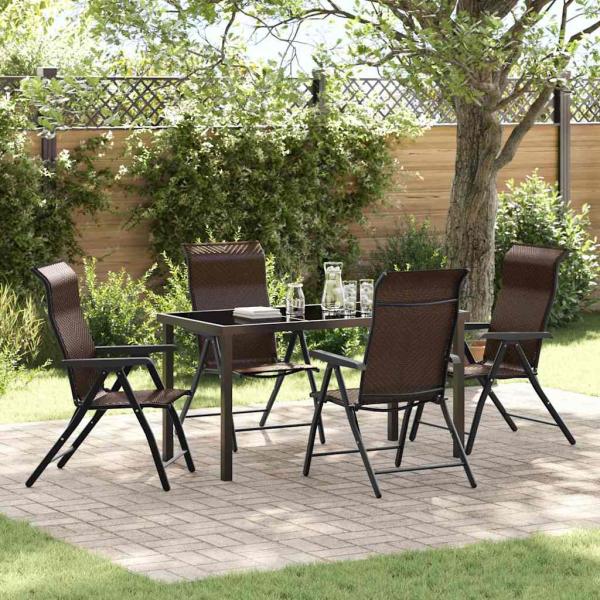 ARDEBO.de - 5-teiliges Garten-Essset Braun Poly-Rattan