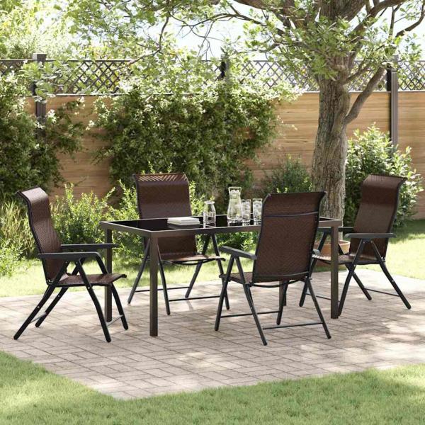 ARDEBO.de - 5-teiliges Garten-Esszimmer-Set Braun Poly-Rattan