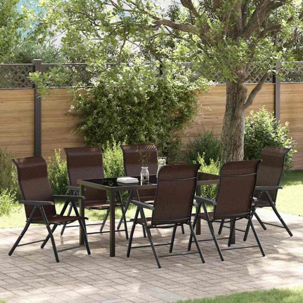 ARDEBO.de - 7-teiliges Garten-Esszimmer-Set Braun Poly-Rattan