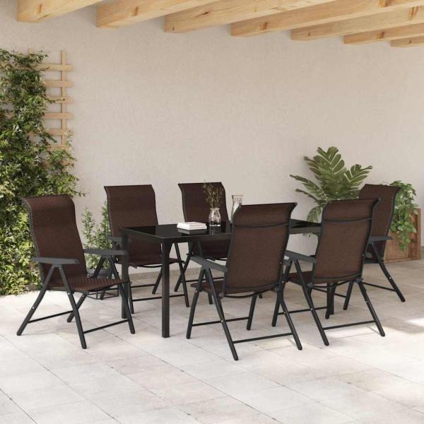 7-teiliges Garten-Esszimmer-Set Braun Poly-Rattan