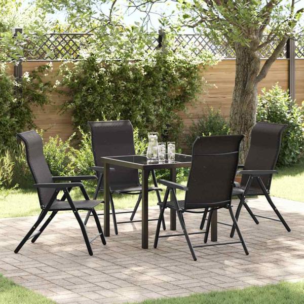 ARDEBO.de - 5-teiliges Garten-Esstischset Schwarz Poly Rattan