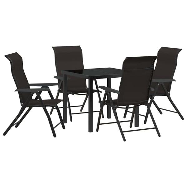 5-teiliges Garten-Esstischset Schwarz Poly Rattan