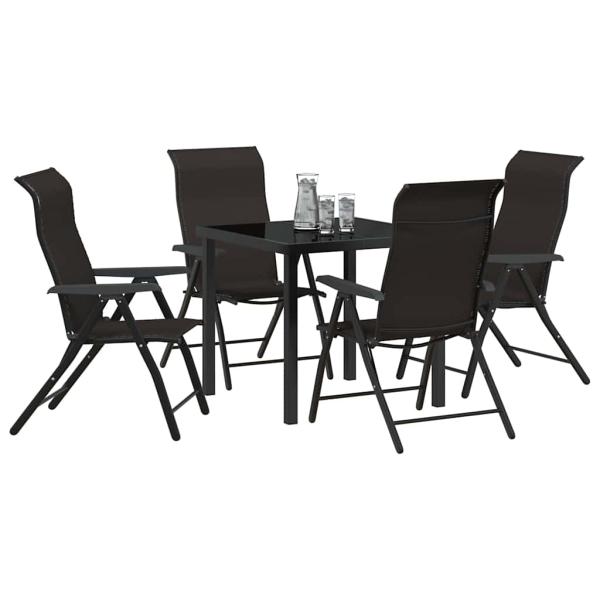 5-teiliges Garten-Esstischset Schwarz Poly Rattan