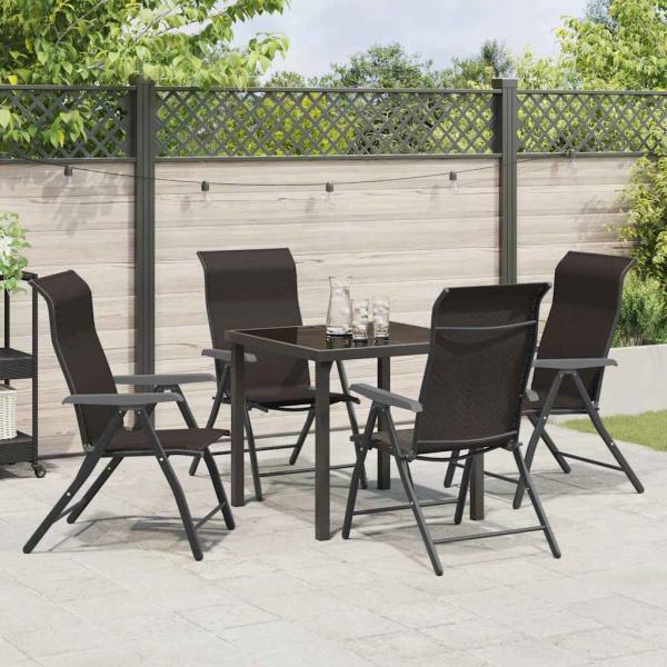 5-teiliges Garten-Esstischset Schwarz Poly Rattan