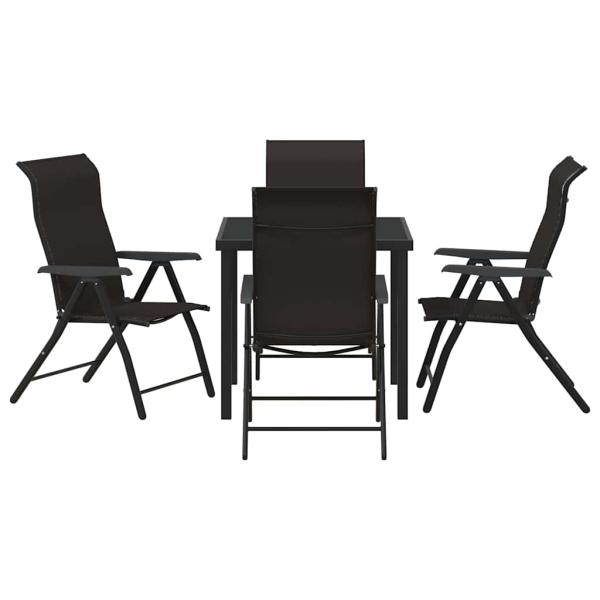 5-teiliges Garten-Esstischset Schwarz Poly Rattan
